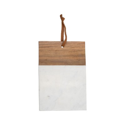 Large Square White Marble and Wood Serving Cutting Board - Foreside Home & Garden