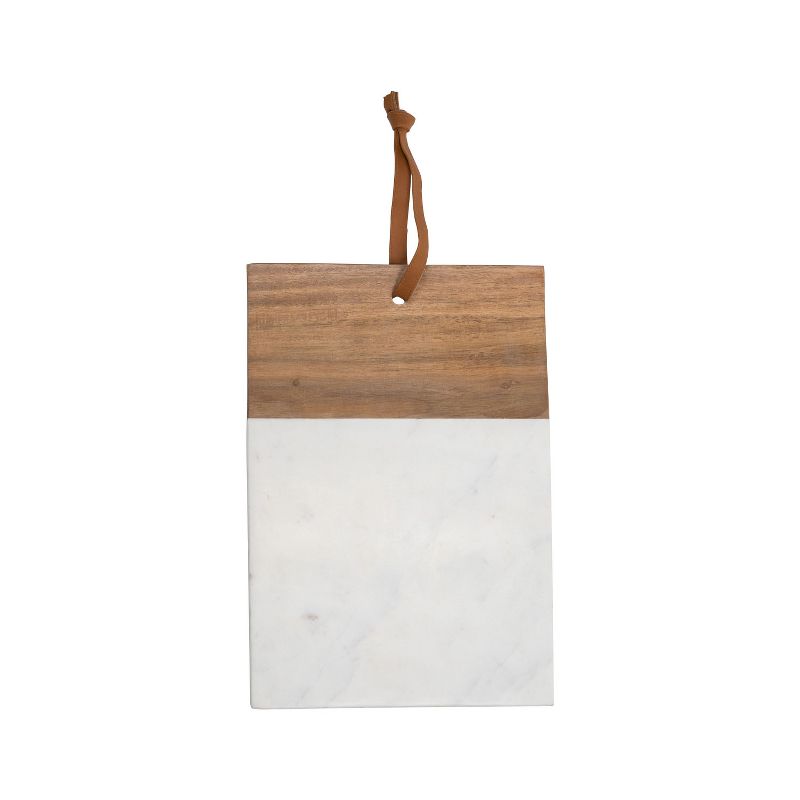 Large Square White Marble and Wood Serving Cutting Board - Foreside Home & Garden, 1 of 6