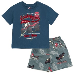 Marvel Spider-Man T-Shirt and French Terry Shorts Outfit Set Toddler to Big Kid Sizes (2T - 10-12) - 1 of 4