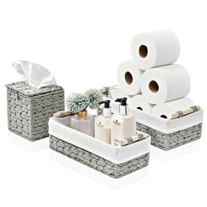 Sorbus Paper Rope Bathroom Baskets & Tissue Holder Set Lined Storage Set for Organizing - Store Washcloths, Hand Towels, Skincare - 1 of 4