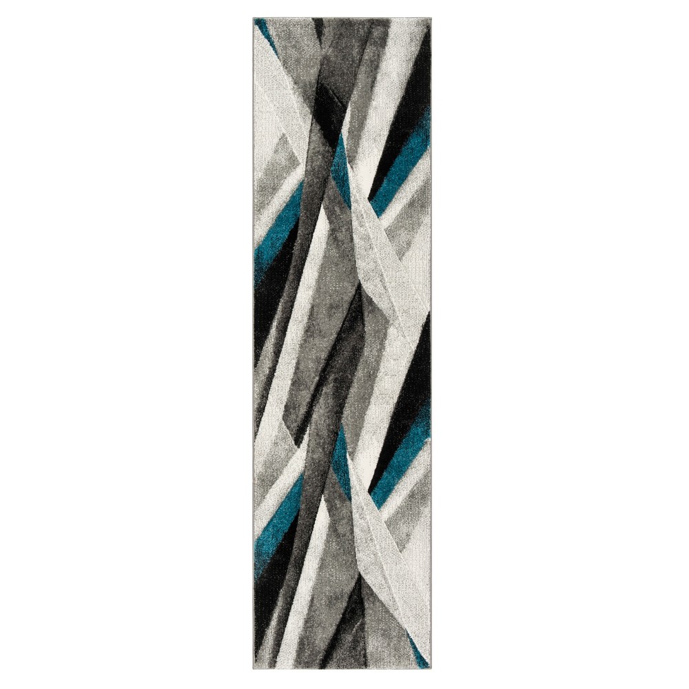 2'2inx8' Runner Gray/Teal Geometric Loomed - Safavieh