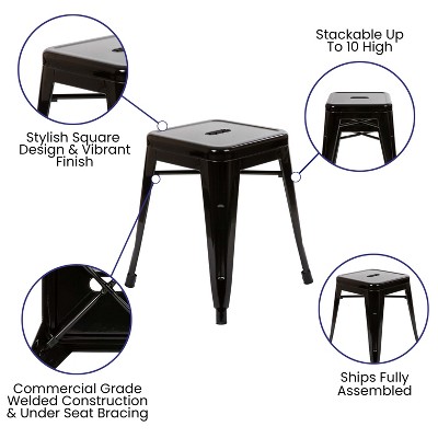 Sloane 18" High Backless Black Metal Stacking Dining Stools - Set of 4
