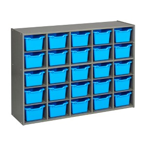 ECR4Kids Streamline 25 Cubby Tray Cabinet with 25 Scoop Front Storage Bins, 5x5, Grey Wash - 1 of 4