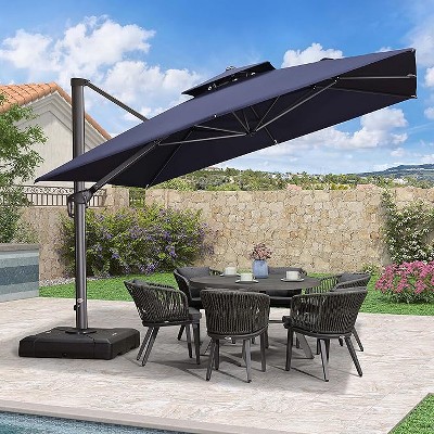 PURPLE LEAF Cantilever Outdoor Umbrella with Base Large Patio Hanging Double Top Square Offset Umbrella 360° Rotation