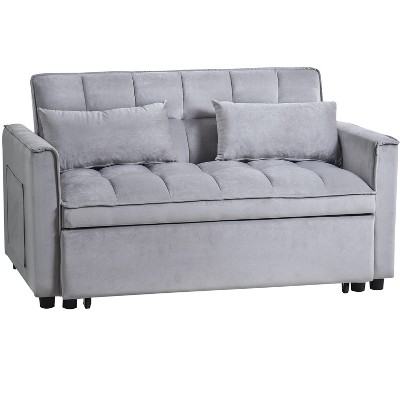 Kumasinova Velvet Futon Sofa Bed,3 in 1 Convertible Sleeper Sofa Bed with Toss Pillows,Pockets,Pull Out Couch for Living Room,Apartment,Office