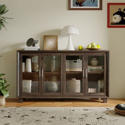FUFU&GAGA Multi-Purpose Display Cabinet with Glass Doors,Bookshelf,Stylish Storage for Living Room,Bedroom,Entryway,White/Brown