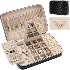Portable Travel Jewelry Case with Mirror and Clear Storage Compartments - 1 of 4