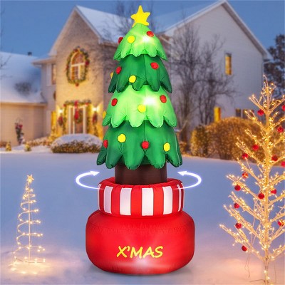 Angel Sar 8ft Self-Rotating Inflatable Christmas Tree with LED Lights, Waterproof Blow-Up Spinning Yard Decoration, Includes Stakes & Water Bags