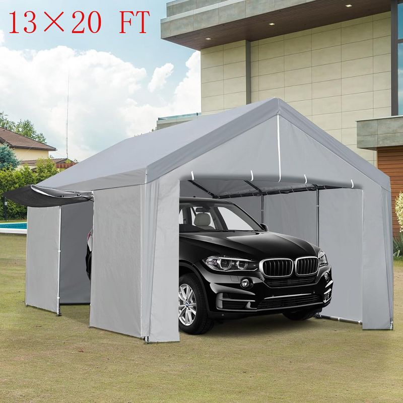 Carport Car Canopy Portable Garage Party Tent With Removable Sidewall & Door, 1 of 7
