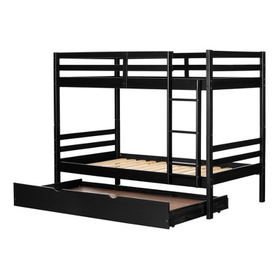 Fakto Kids' Bunk Beds with Trundle Matte Black - South Shore: Twin Over Twin, Toddler Bunk Bed, Wood Frame, Unupholstered