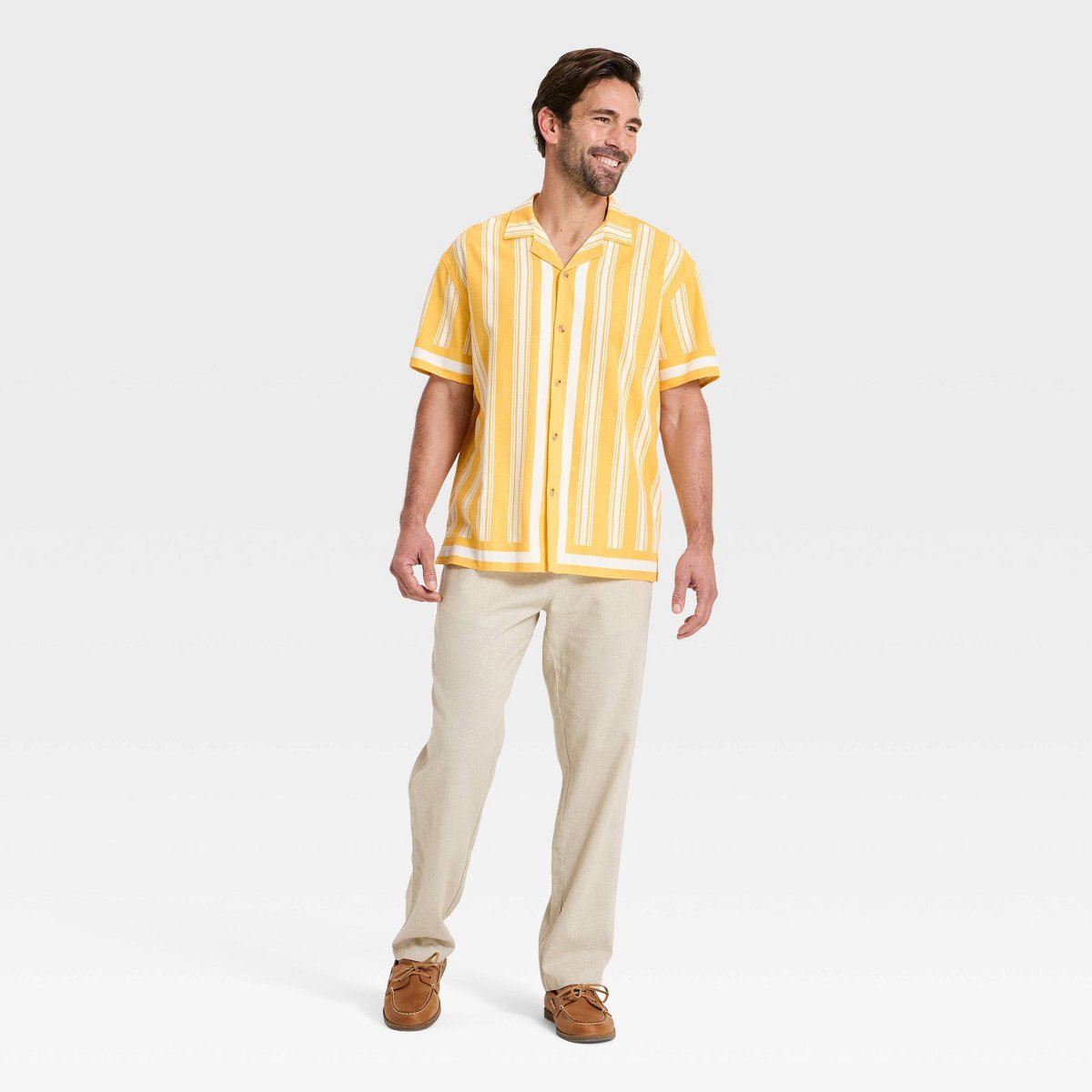 Мужские рубашки Goodfellow & Co Men's Short Sleeve Camp Shirt - Goodfellow & Co™ Yellow Striped L — фото 3