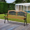 Outsunny 50" Outdoor Garden Bench, Park Style Patio Bench with a 2 Person Loveseat Design, Wood & Metal with Antique-like Flourishes, Teak - image 3 of 4