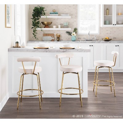 Glam Gold Metal and Cream Velvet Swivel Counter Stool