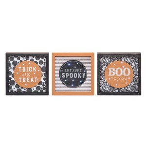 Transpac Wood Light Up Dimensional Box Sign Set o Home Decorations Set of 3 Halloween - 1 of 1