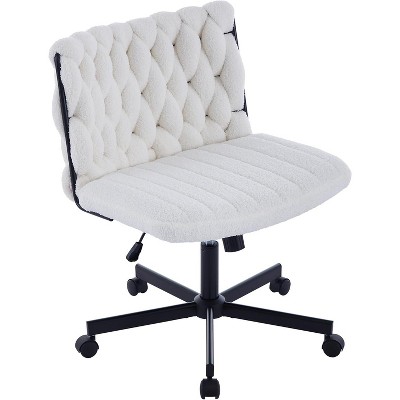 Wide Seat Armless Office Chair, Criss-Cross Legged Computer Task Chair with Wheels, Cute Desk Chair for Vanity, Home Office or Work