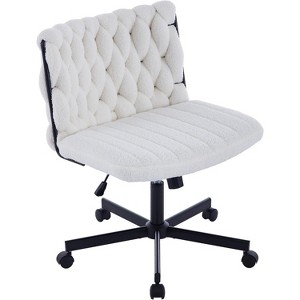 Wide Seat Armless Office Chair, Criss-Cross Legged Computer Task Chair with Wheels, Cute Desk Chair for Vanity, Home Office or Work - 1 of 4