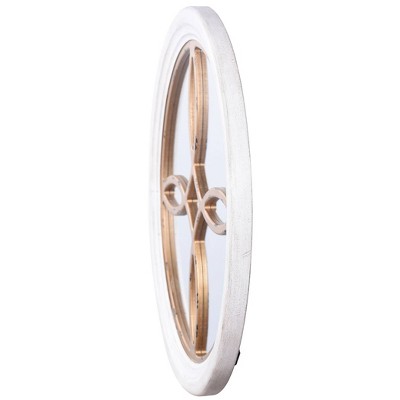 Distressed Gold & White Round Wooden Wall Mirror - 26"