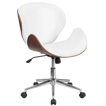 Emma and Oliver Mid-Back Wood Conference Office Chair with Leather Seat