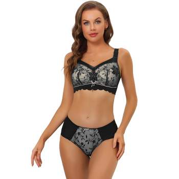 Allegra K Women's Lace Padded Full Coverage Underwire Bra And Panty Set  Black 36b : Target