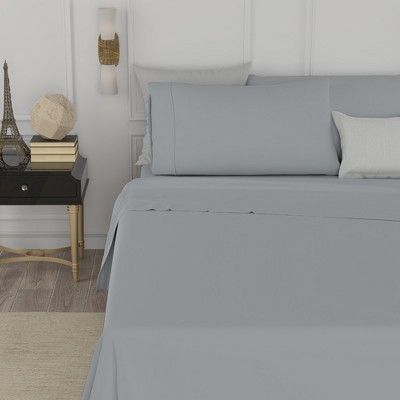 Queen Light Gray Cotton Blend Percale Sheet Set