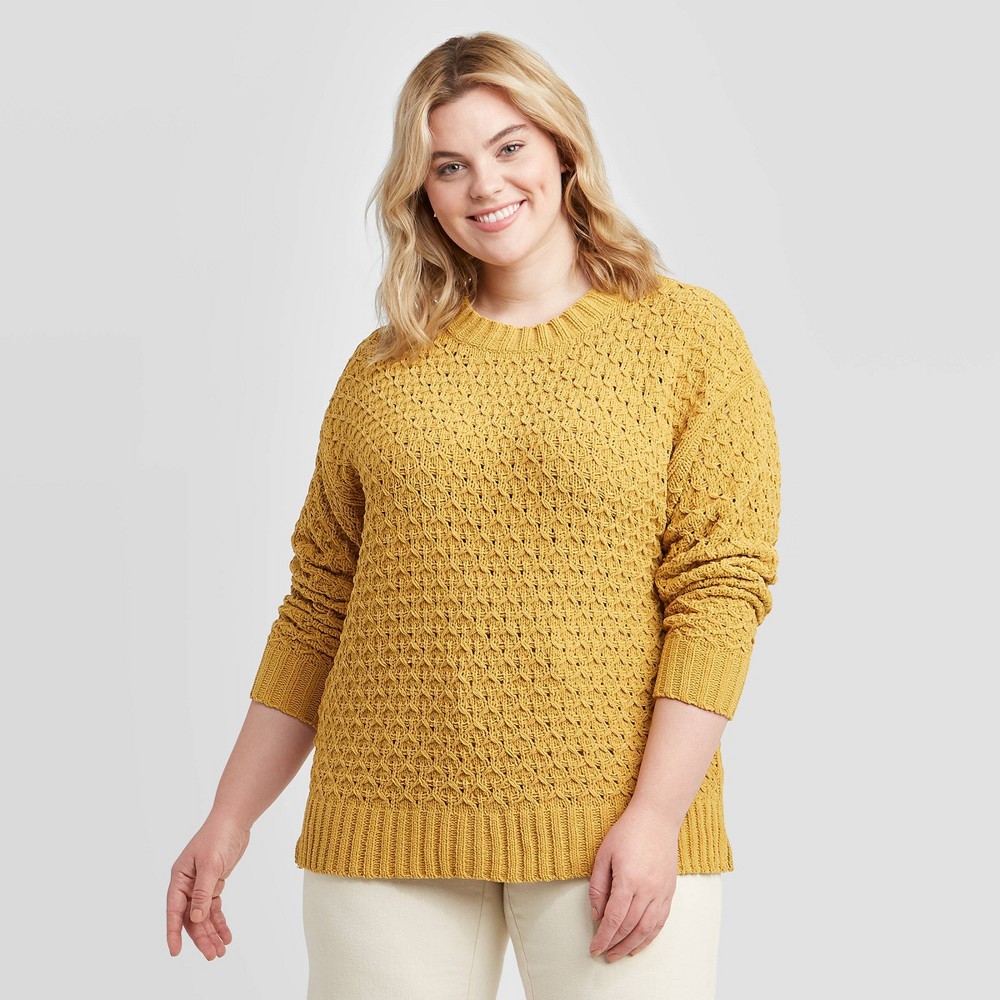 Women's Plus Size Crewneck Matte Chenille Pullover Sweater - Ava & Viv Gold 2X, Women's, Size: 2XL was $27.99 now $19.59 (30.0% off)