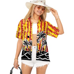 LA LEELA Button Down Shirt for Women Summer Beach Blouse Shirt Coverup Luau Blouse Short Sleeve Vacation Button Up Shirts Hawaiian T Shirt - 1 of 4