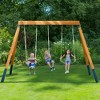 ROBOTIME Play and Swing Sets,Wooden Outdoor Swing Set with Three Swings and Trapeze Bar for Kids and Toddlers, Multicolored, 129.92"*84.2"*81.8" - 2 of 4