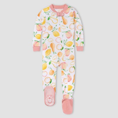 Image of Burt's Bees Baby® Baby Girls' Fruit Print Organic Cotton Snug Fit Footed Pajama - Pink 3-6M