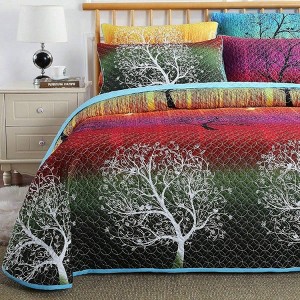 Rainbow Tree Bedspread Quilt Set King One Quilt 106"(W)x94"(L) and A Pair of Pillow Shams 20"x36" - 1 of 4