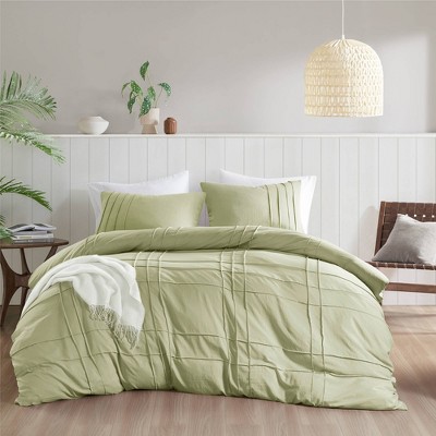 510 Design California King Porter Soft Washed Pleated Duvet Cover Set Sage Green