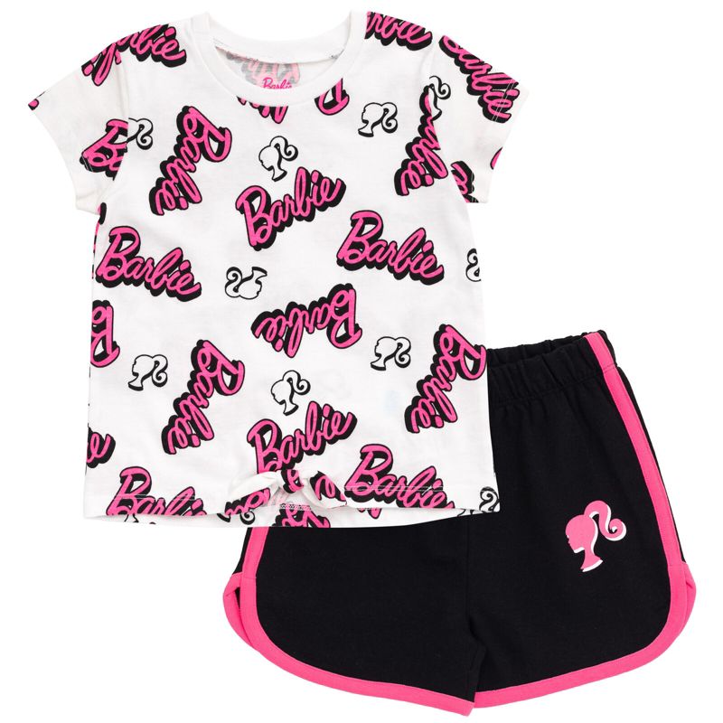 Barbie Girls T-Shirt and Dolphin Active Shorts Outfit Set Little Kid to Big Kid, 1 of 8