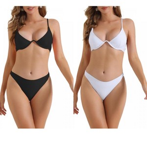 INSPIRE CHIC Women's Halter Underwire Adjustable Spaghetti Straps Triangle Bottoms Swimwear Bathing Bikini Suits 2 Sets - 1 of 4
