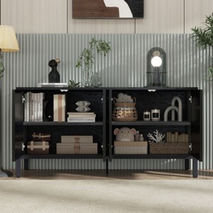 APRILSOUL Stylish Wooden Storage Sideboard Cabinet, Unique Geometric Circle Door Design, for Study Room, Entrance & Living Room (Black) - 1 of 4