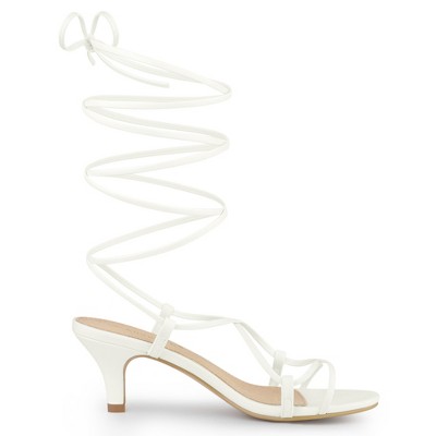 Allegra K Women's Faux Leather Open Toe Strappy Lace Up Kitten Heels Sandals