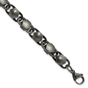 Black Bow Jewelry 8.5mm Stainless Steel Antiqued Fancy Cable Chain Bracelet, 8.25 Inch - 1 of 4