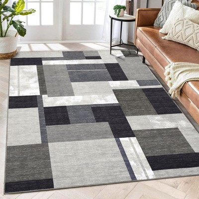 Washable Rugs for Living Room Modern Geometric Print Rug Contemporary Boxes Rug