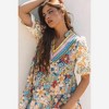 Amaryllis Women’s Floral Puff Sleeve Ruffle Tiered Mini Dress with Mixed Print Accents V-Neck - 3 of 4
