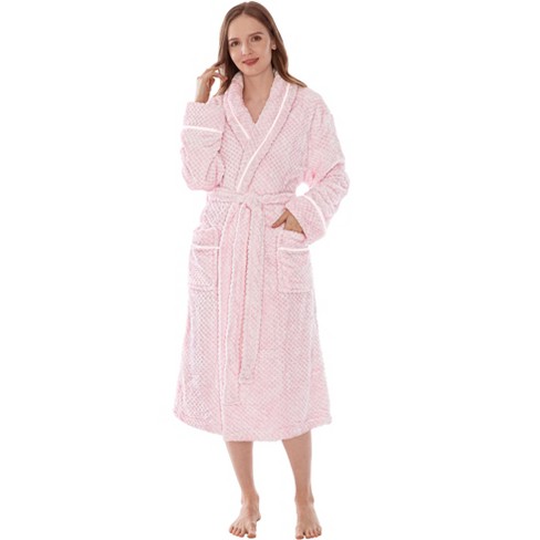 Pavilia Women Plush Fleece Robe, Soft Textured Bathrobe, Lady Cozy Spa Long  Robes, Fuzzy Satin Waffle Trim (pink, Large-x-large) : Target