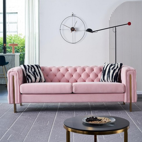 84 pink Mid century Modern Couch Lounge Sofa Comfy Upholstered Deep Seat Sofa tufted Velvet 3 Seater Sofa Couch With Metal Legs cuddlewood Target