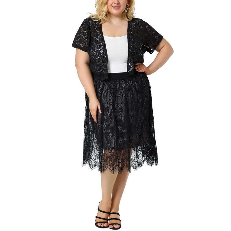 Agnes Orinda Women's Plus Size Lace Allover Spring Off Lightweight Short Sleeve Crop Shrugs, 2 of 7