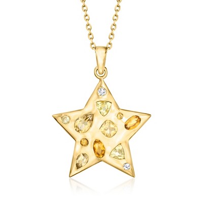 Ross-Simons 1.25 ct. t.w. Citrine and .45 ct. t.w. Lemon Quartz Star Pendant Necklace With Lab-Grown Diamonds in 18kt Gold Over Sterling Size 18