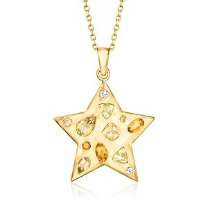Ross-Simons 1.25 ct. t.w. Citrine and .45 ct. t.w. Lemon Quartz Star Pendant Necklace With Lab-Grown Diamonds in 18kt Gold Over Sterling Size 18 - 1 of 3