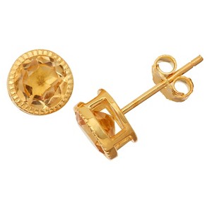 1 2/3 TCW Tiara Gold Over Silver 6mm Bezel-set Citrine Stud Earrings, Women