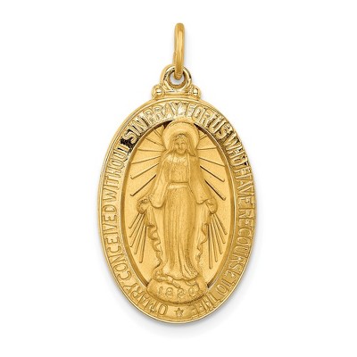 Black Bow Jewelry 14k Yellow Gold Solid 3D Oval Miraculous Medal Pendant