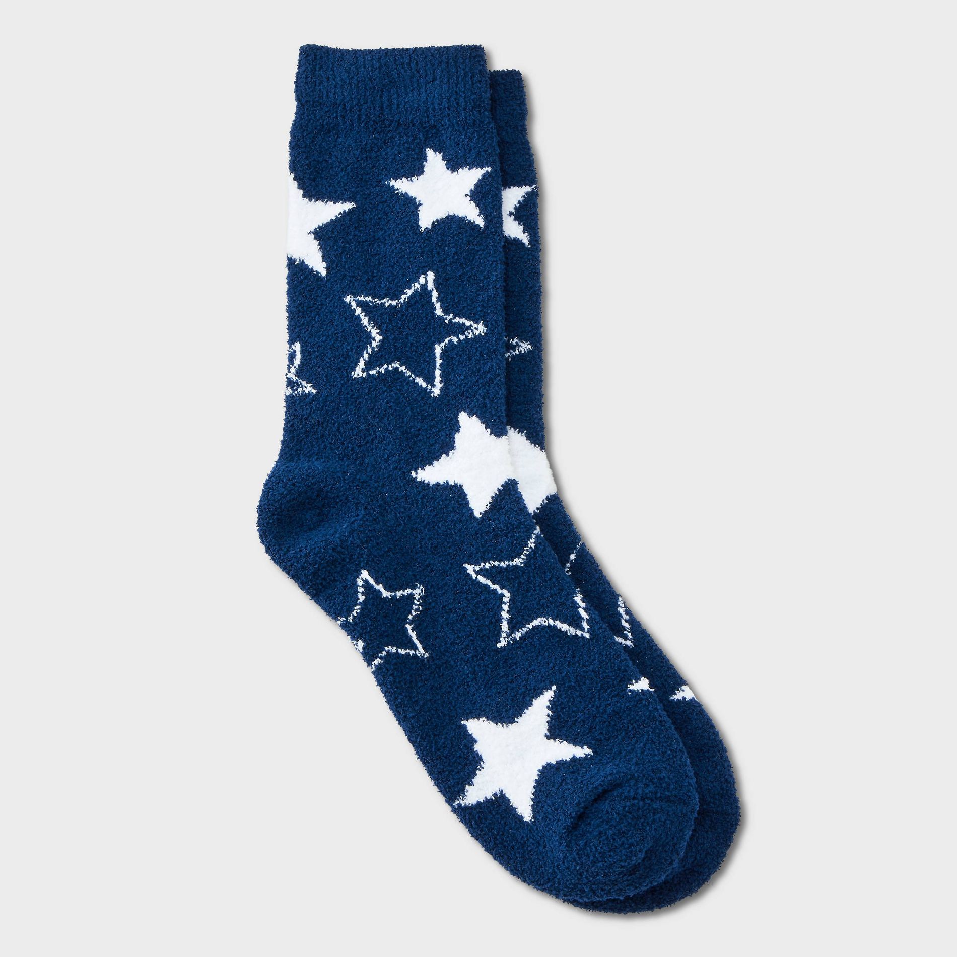 Girls' Stars Cozy Pajama Crew Socks - art class™ Navy Blue L