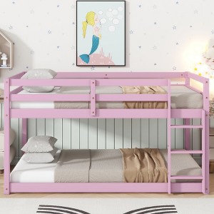 NicBex Twin Over Twin Rubber Wood Floor Bunk Bed with Ladder & Strengthened Slats,Modern Bed Frame for Kids Room,Bedroom - 1 of 4