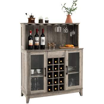 Costway 2-Door Buffet Bar Cabinet Kitchen Storage Sideboard Wine Rack Glass Holder Grey\Black