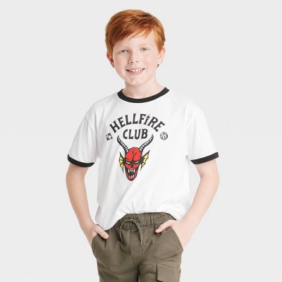 Boys' Stranger Things Hellfire Club Ringer Short Sleeve Graphic T-Shirt - White L