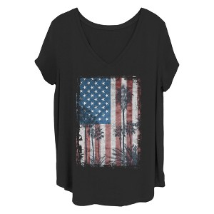 Women's Lost Gods American Flag Palm Trees T-Shirt - 1 of 4