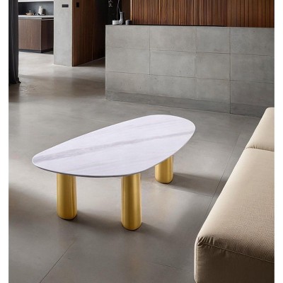 Sapphtopaz Irregular Coffee Table with Sintered Stone Top Unique Home Decor Coffee Tables with Gold Stainless Steel Legs for Living Room